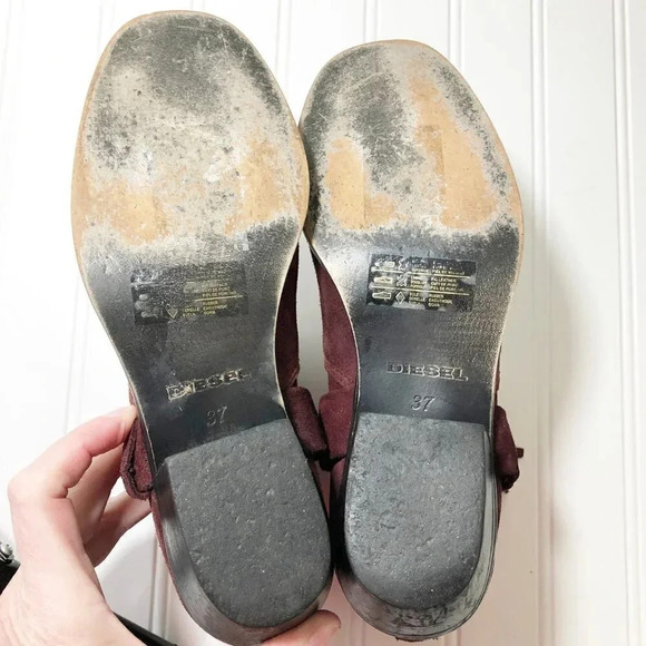 Diesel Maroon Suede Heeled Buckle Booties, Size 37 - Picture 7 of 8